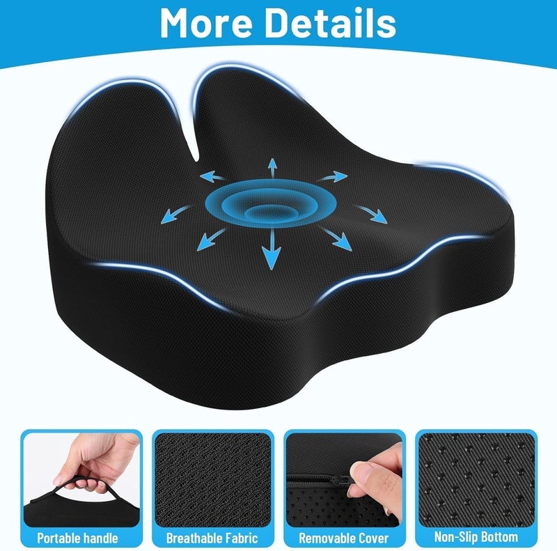 CushZone Seat Cushion, Memory Foam Office Chair Cushions, Ergonomic Curved Design for Sciatica, Tailbone, Coccyx, Seat Support for Car, Desk Chair, Wheelchair, Enhances Long Sitting Comfort (Black) - Image 3